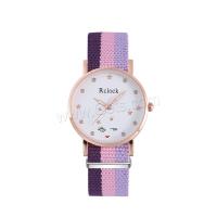 Wrap Watch, Canvas, with Glass & 304 Stainless Steel & Zinc Alloy, Round, rose gold color plated, fashion jewelry & Chinese movement & for woman & with rhinestone Approx 230 mm [