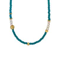 Gemstone Freshwater Pearl Necklace, turquoise, with Freshwater Pearl & Brass, with 5CM extender chain, handmade, fashion jewelry & for woman, acid blue Approx 40 cm 