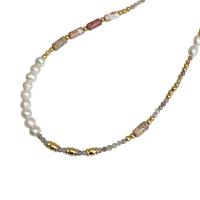 Gemstone Freshwater Pearl Necklace, Natural Stone, with Freshwater Pearl & Brass, with 5CM extender chain, handmade, fashion jewelry & for woman, multi-colored Approx 40 cm 