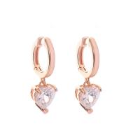 Cubic Zircon Brass Earring, Heart, plated, micro pave cubic zirconia & for woman, rose gold color 