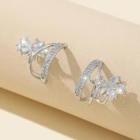 Cubic Zirconia Micro Pave Brass Earring, petals, plated, micro pave cubic zirconia & for woman, silver color 