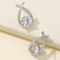 Cubic Zirconia Micro Pave Brass Earring, plated, micro pave cubic zirconia & for woman, silver color 