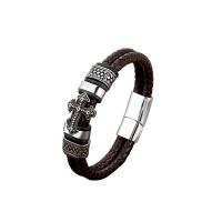Leatheroid Cord Bracelets, 304 Stainless Steel, with Leather, fashion jewelry & for man 12mm,22cm 