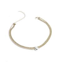 Plastic Pearl Necklace, Zinc Alloy, with Plastic Pearl, gold color plated, fashion jewelry & for woman & with rhinestone, golden Approx 21-50 cm 