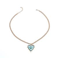 Enamel Zinc Alloy Necklace, with Plastic Pearl, Heart, gold color plated, fashion jewelry & for woman, multi-colored Approx 21-50 cm [