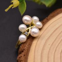 Cultured Freshwater Pearl Finger Ring, with Brass, 18K gold plated, fashion jewelry & for woman & with rhinestone, 25mm 