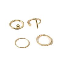 En alliage de zinc Bague, Placage de couleur d'or, 4 pièces & bijoux de mode & pour femme, doré, 15mm,17mm, Vendu par fixé