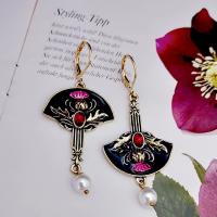 Zinc Alloy Leverback Earring, with Glass & Plastic Pearl & Iron, gold color plated, fashion jewelry & for woman & enamel, mixed colors 