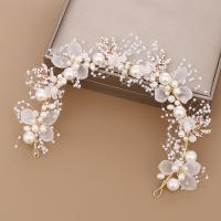 Bridal Hair Band, Brass, with Plastic Pearl, fashion jewelry & for children & with rhinestone, white, 325mm [