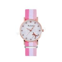 Women Wrist Watch, Canvas, with 304 Stainless Steel & Zinc Alloy, Round, rose gold color plated, fashion jewelry & Chinese movement & for woman & with rhinestone Approx 230 mm 