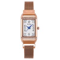 Women Wrist Watch, Zinc Alloy, with Glass & 304 Stainless Steel, Rectangle, rose gold color plated, fashion jewelry & Chinese movement & for woman & with rhinestone Approx 260 mm 