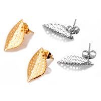 Stainless Steel Earring Drop Component, 304 Stainless Steel, Leaf, Vacuum Ion Plating, DIY & hollow 