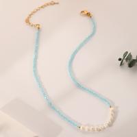 Glass Pearl Necklace, Glass Beads, with Plastic Pearl, with 8cm extender chain, fashion jewelry & for woman Approx 41 cm 