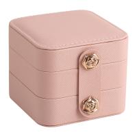 Multifunctional Jewelry Box, PU Leather, with Velveteen, Square, three layers & portable & Mini & dustproof, pink [