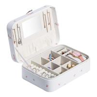 Multifunctional Jewelry Box, PU Leather, with Velveteen, Rectangle, Double Layer & portable & dustproof & cute & with mirror, white 