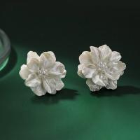 Resin Stud Earring, Flower, fashion jewelry & for woman, white 