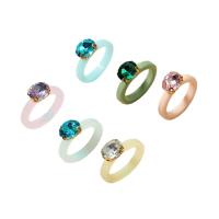 Acrylic Finger Ring, with zinc alloy bead, 6 pieces & fashion jewelry & for woman & with rhinestone 17mm 