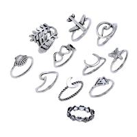 Zinc Alloy Ring Set, silver color plated, 11 pieces & fashion jewelry & for woman, silver color, 17mm 