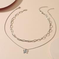 Fashion Multi Layer Necklace, Zinc Alloy, Butterfly, silver color plated, 2 pieces & fashion jewelry & for woman, silver color 