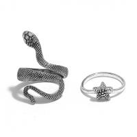 Zinc Alloy Ring Set, Snake, silver color plated, 2 pieces & fashion jewelry & for woman, silver color, 17mm 