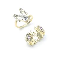 Zinc Alloy Ring Set, gold color plated, 2 pieces & fashion jewelry & for woman & with rhinestone, golden 
