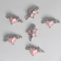 Zinc Alloy Heart Pendants, with Plastic Pearl, silver color plated, DIY, pink 