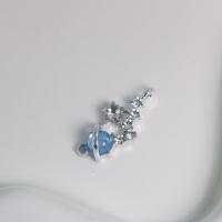 Rhinestone Zinc Alloy Connector, with Glass, silver color plated, DIY & with rhinestone & 1/1 loop, blue [