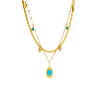Fashion Multi Layer Necklace, Titanium Steel, with turquoise, with 1.97inch extender chain, plated, Double Layer & fashion jewelry & for woman, golden Approx 15.75 Inch, Approx 16.93 Inch 