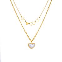 Fashion Multi Layer Necklace, Titanium Steel, with Plastic Pearl, with 1.97inch extender chain, Heart, plated, Double Layer & fashion jewelry & for woman, golden, 17mm Approx 14.96 Inch, Approx 17.72 Inch 
