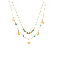Fashion Multi Layer Necklace, Titanium Steel, with turquoise, with 1.97inch extender chain, plated, Double Layer & for woman, golden Approx 15.75 Inch, Approx 17.32 Inch 
