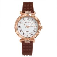 Women Wrist Watch, Silicone, with Glass & 304 Stainless Steel & Zinc Alloy, Round, rose gold color plated, fashion jewelry & Chinese movement & for woman & with rhinestone Approx 245 mm 