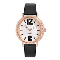 Women Wrist Watch, PU Leather, with Glass & 304 Stainless Steel & Zinc Alloy, Round, rose gold color plated, fashion jewelry & Chinese movement & for woman & with rhinestone Approx 236 mm 