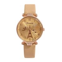 Women Wrist Watch, PU Leather, with Glass & 304 Stainless Steel & Zinc Alloy, Round, rose gold color plated, fashion jewelry & Chinese movement & for woman & with rhinestone Approx 240 mm 