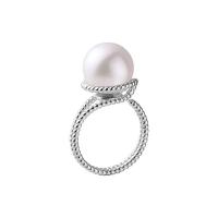 Brass Finger Ring, with Plastic Pearl, plated, for woman, silver color 