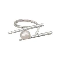 Brass Finger Ring, with Plastic Pearl, plated, fashion jewelry & Unisex, silver color 