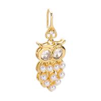 Cubic Zirconia Micro Pave Brass Earring, with Plastic Pearl, real gold plated & micro pave cubic zirconia & for woman, golden 