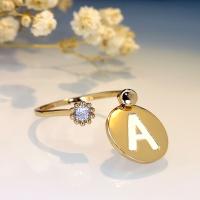 Enamel Zinc Alloy Finger Ring, with Cubic Zirconia, Flat Round, gold color plated, Adjustable & fashion jewelry & for woman, white, Inner Approx 18mm 