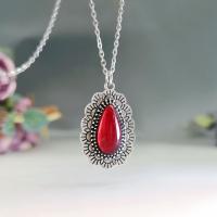 Glass Zinc Alloy Necklace, with Glass, with 5cm extender chain, Teardrop, antique silver color plated, vintage & fashion jewelry & for woman, red Approx 45 cm 