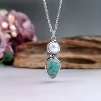 Turquoise Zinc Alloy Necklace, with Synthetic Turquoise & Plastic Pearl, with 5cm extender chain, Teardrop, antique silver color plated, vintage & fashion jewelry & for woman, mixed colors Approx 45 cm [