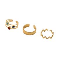 Esmalte de acero inoxidable anillo de dedo, acero inoxidable 304, chapado, tres piezas & para mujer, dorado, Vendido por Set