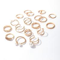 Zinc Alloy Ring Set, with Plastic Pearl, plated, 19 pieces & fashion jewelry & for woman & with rhinestone 17mm 