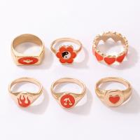Zinc Alloy Ring Set, gold color plated, 6 pieces & fashion jewelry & for woman & enamel 