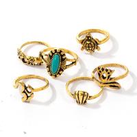 Zinc Alloy Ring Set, with turquoise, gold color plated, 6 pieces & fashion jewelry & for woman, golden 