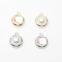 Plastic Zinc Alloy Pendants, with Cubic Zirconia & Plastic Pearl, Round, plated, DIY Approx 