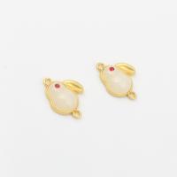 Resin Zinc Alloy Connector, with Cubic Zirconia & Resin, Rabbit, gold color plated, DIY & 1/1 loop, white Approx 