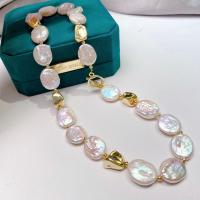 Freshwater Pearl Brass Necklace, with Brass, fashion jewelry & for woman, white Approx 40 cm 