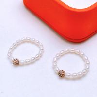 Kultivierten Süßwasser Perle Ring, Natürliche kultivierte Süßwasserperlen, Modeschmuck & Micro pave Zirkonia & für Frau, weiß, 3-4mm, verkauft von PC