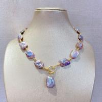 Freshwater Pearl Brass Necklace, with Brass, fashion jewelry & for woman, purple Approx 40 cm 