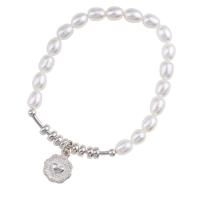 Pearl Sterling Silver Bracelets, perle d'eau douce cultivée, avec Argent sterling 925, riz, Placage de couleur argentée, Naturel & bijoux de mode & pour femme, blanc, 6-7mm .5 cm, Vendu par brin