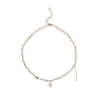 Gemstone Freshwater Pearl Necklace, with Gemstone & Zinc Alloy, Round, gold color plated, Natural & fashion jewelry & for woman, multi-colored .5 cm 